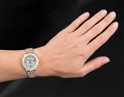 69173 Rolex Datejust 26mm Diamond Dial With Blue Sapphire Two Tone Watch