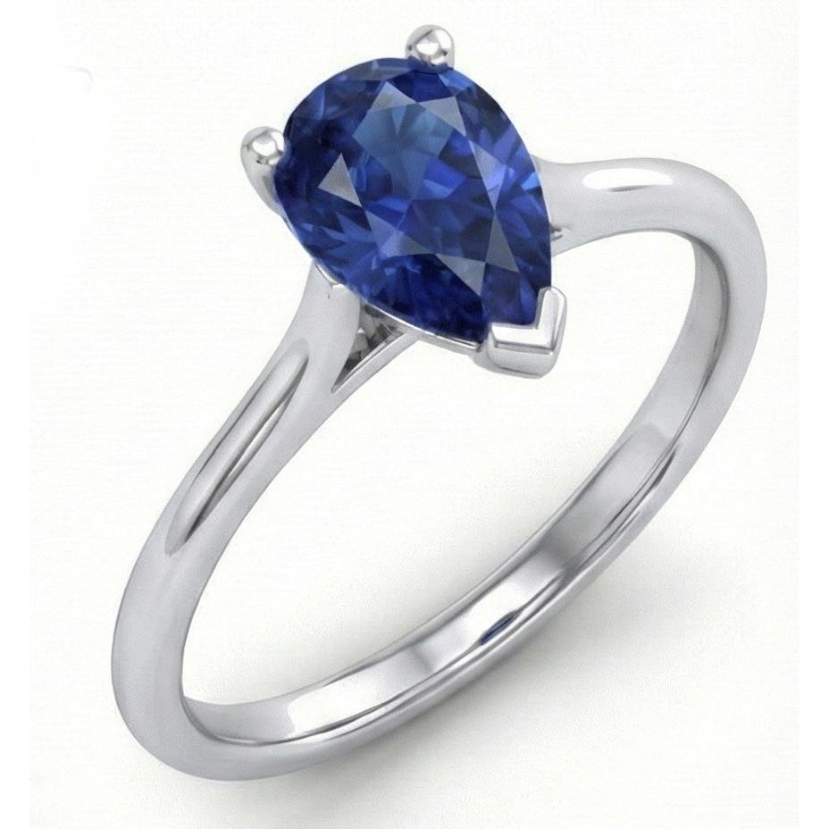 1 Carat Ceylon Sapphire Solitaire Ring Pear Cut Cathedral Setting