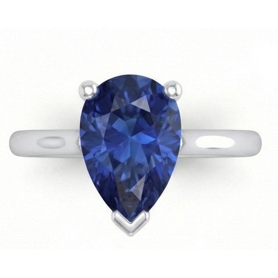 1 Carat Ceylon Sapphire Solitaire Ring Pear Cut Cathedral Setting