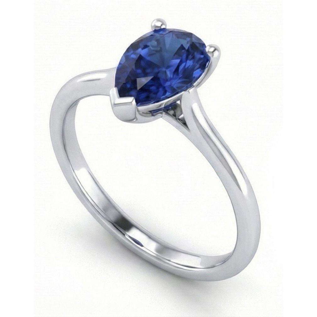 1 Carat Ceylon Sapphire Solitaire Ring Pear Cut Cathedral Setting