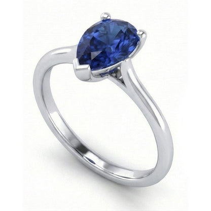 1 Carat Ceylon Sapphire Solitaire Ring Pear Cut Cathedral Setting