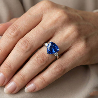 Natural Real ( Not Lab Grown )  6 Carat Blue Trillion Sapphire Engagement Ring