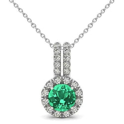 6 Ct Colombian Green Emerald and Natural Earth Mined Diamond Gemstone Pendant White Gold 14K