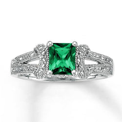 6 Ct Princess Cut Green Emerald Natural Earth Mined Diamond Ring White Gold Fine Jewelry