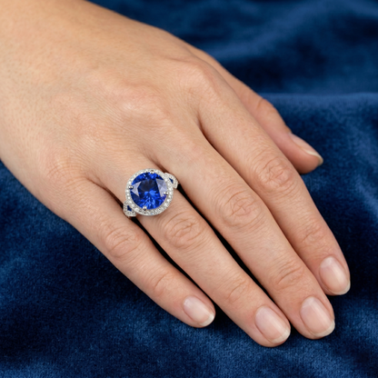 6 Ct Round Genuine Sri Lanka Sapphire And Natural Earth Mined Diamonds White Gold 14K