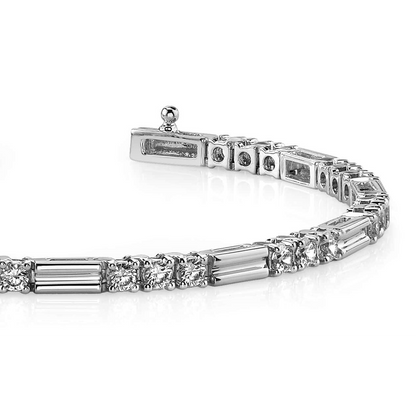 6 Carat Prong Set Triple Round Natural Earth Mined Diamond Tennis Bracelet White Gold 14K