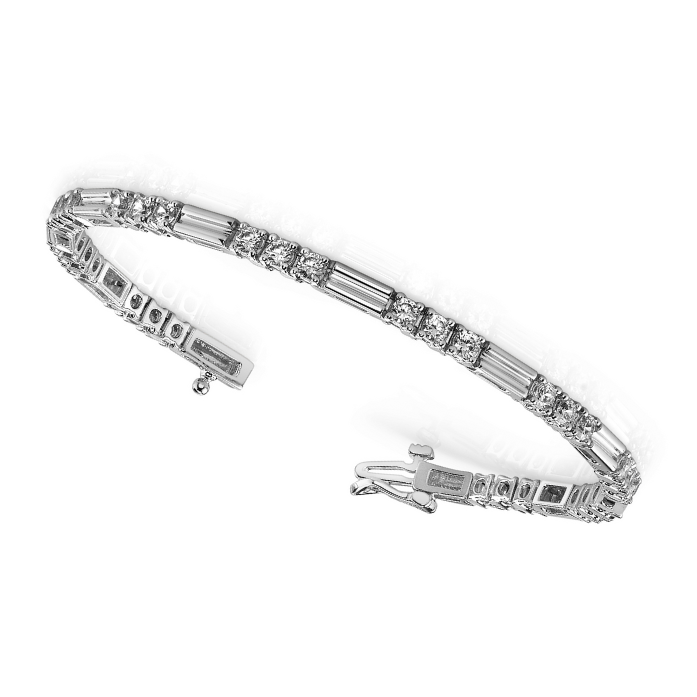 6 Carat Prong Set Triple Round Natural Earth Mined Diamond Tennis Bracelet White Gold 14K