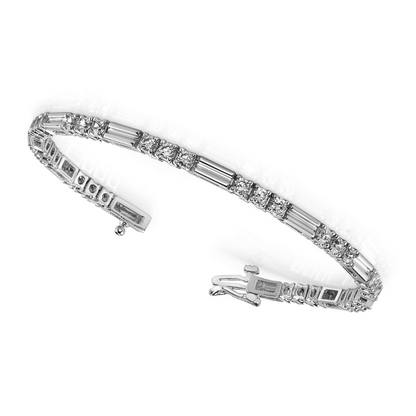 6 Carat Prong Set Triple Round Natural Earth Mined Diamond Tennis Bracelet White Gold 14K