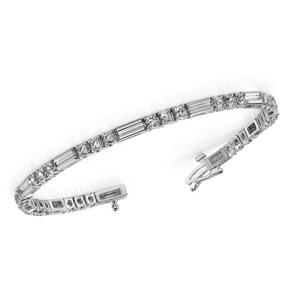 6 Carat Prong Set Triple Round Natural Earth Mined Diamond Tennis Bracelet White Gold 14K