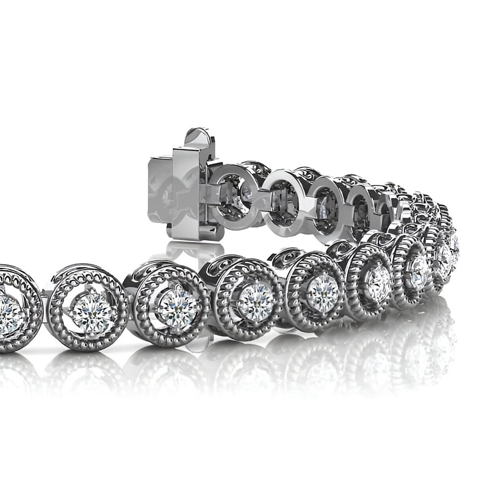 6 Carats Lab Grown Diamond Circle Filigree Link Bracelet White Gold 14K New