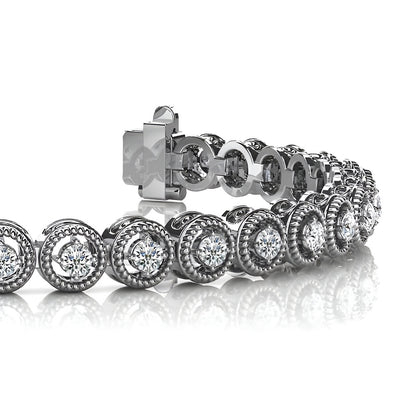 6 Carats Lab Grown Diamond Circle Filigree Link Bracelet White Gold 14K New