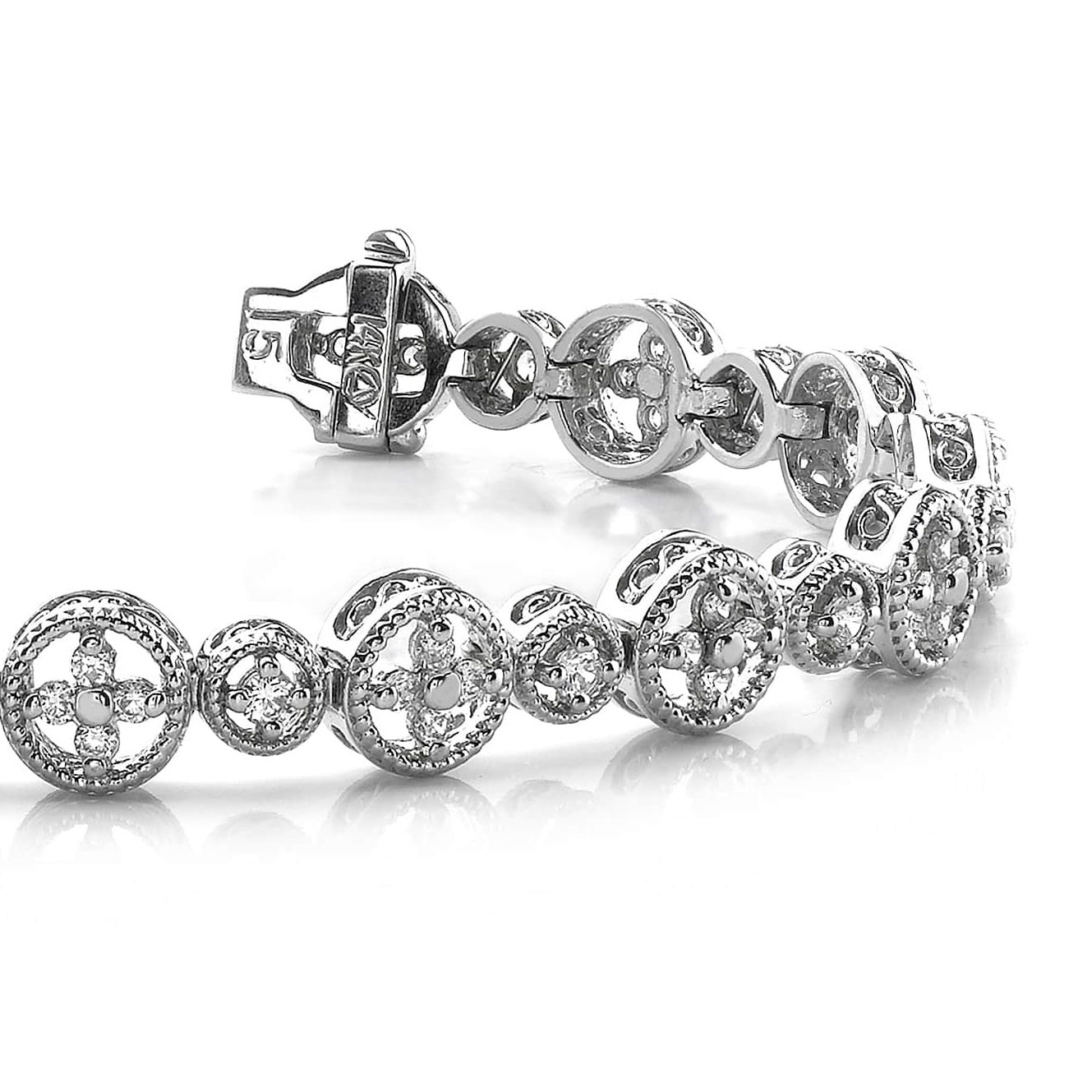 6 Carats Prong Setting Round Lab Grown Diamond Lady Bracelet White Gold 14K