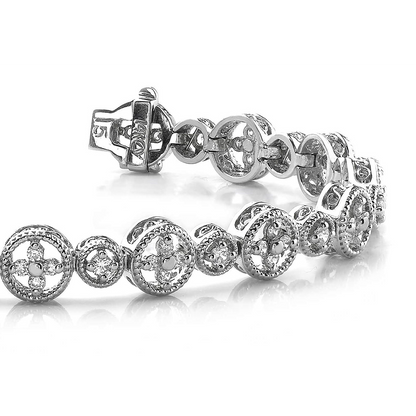 6 Carats Prong Setting Round Lab Grown Diamond Lady Bracelet White Gold 14K