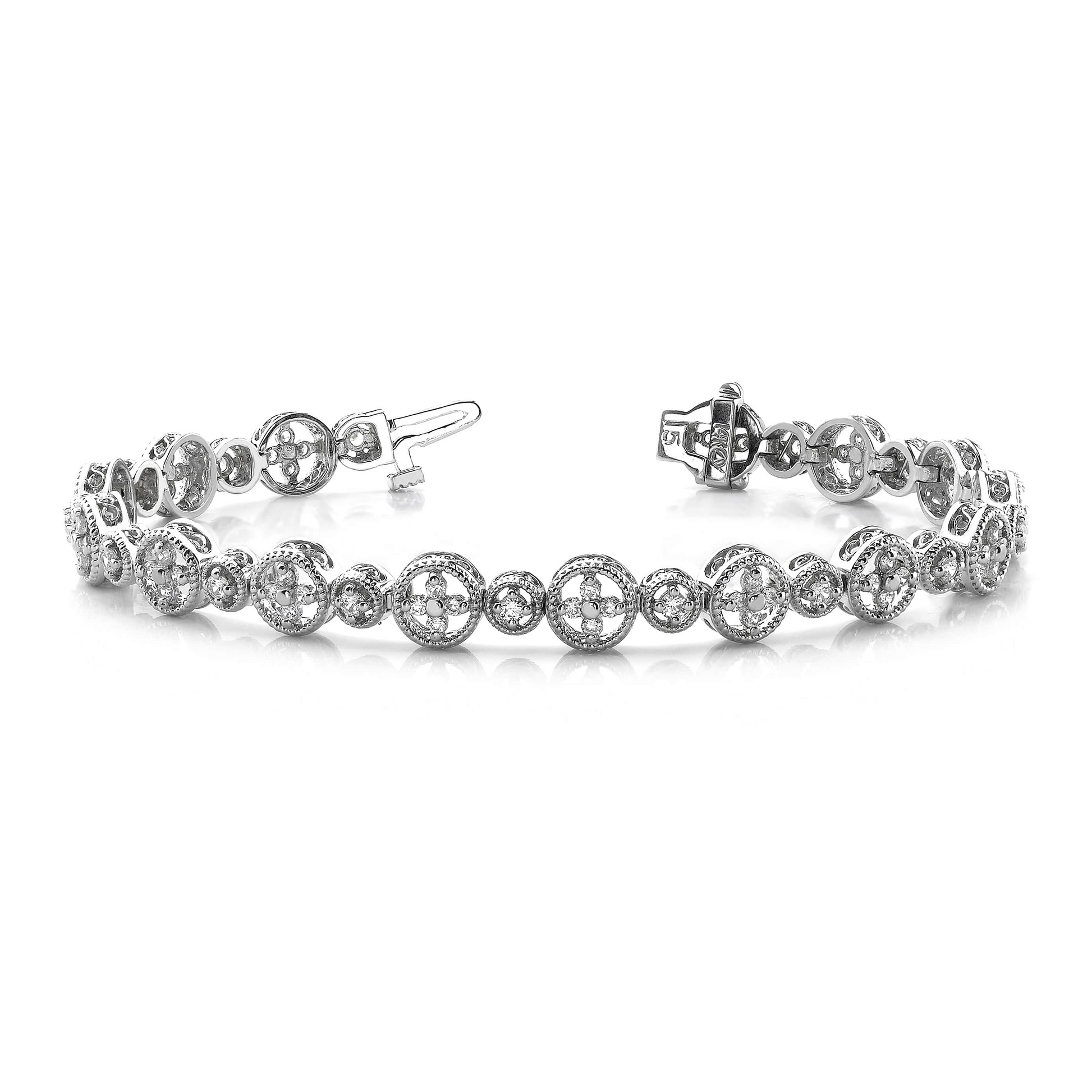 6 Carats Prong Setting Round Lab Grown Diamond Lady Bracelet White Gold 14K