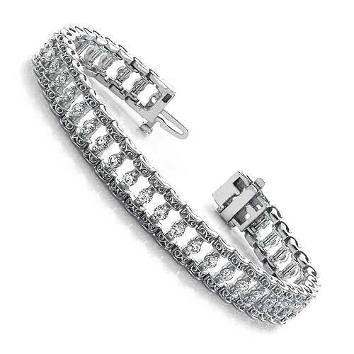 6 Ct Round Two Prong Setting Natural Earth Mined Diamond Bracelet Solid White Gold 14K