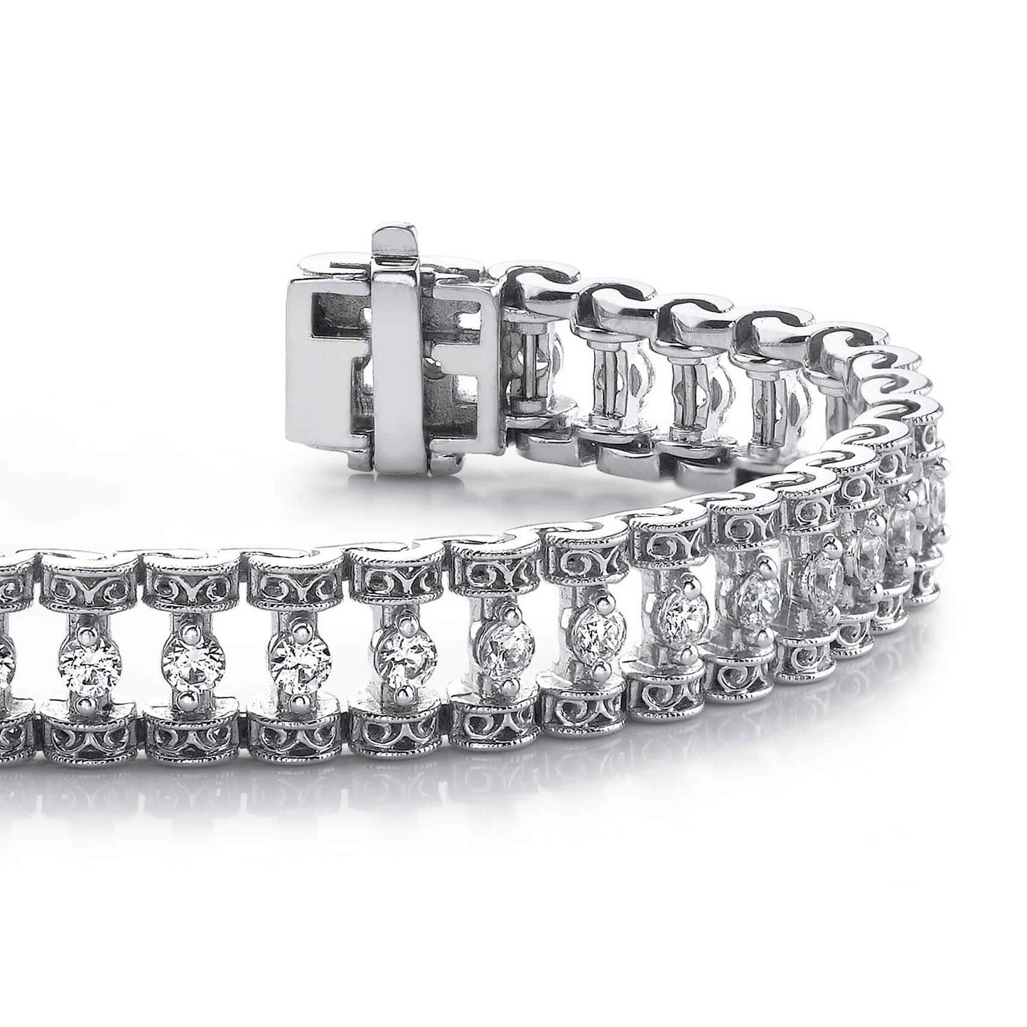 6 Ct Round Two Prong Setting Natural Earth Mined Diamond Bracelet Solid White Gold 14K