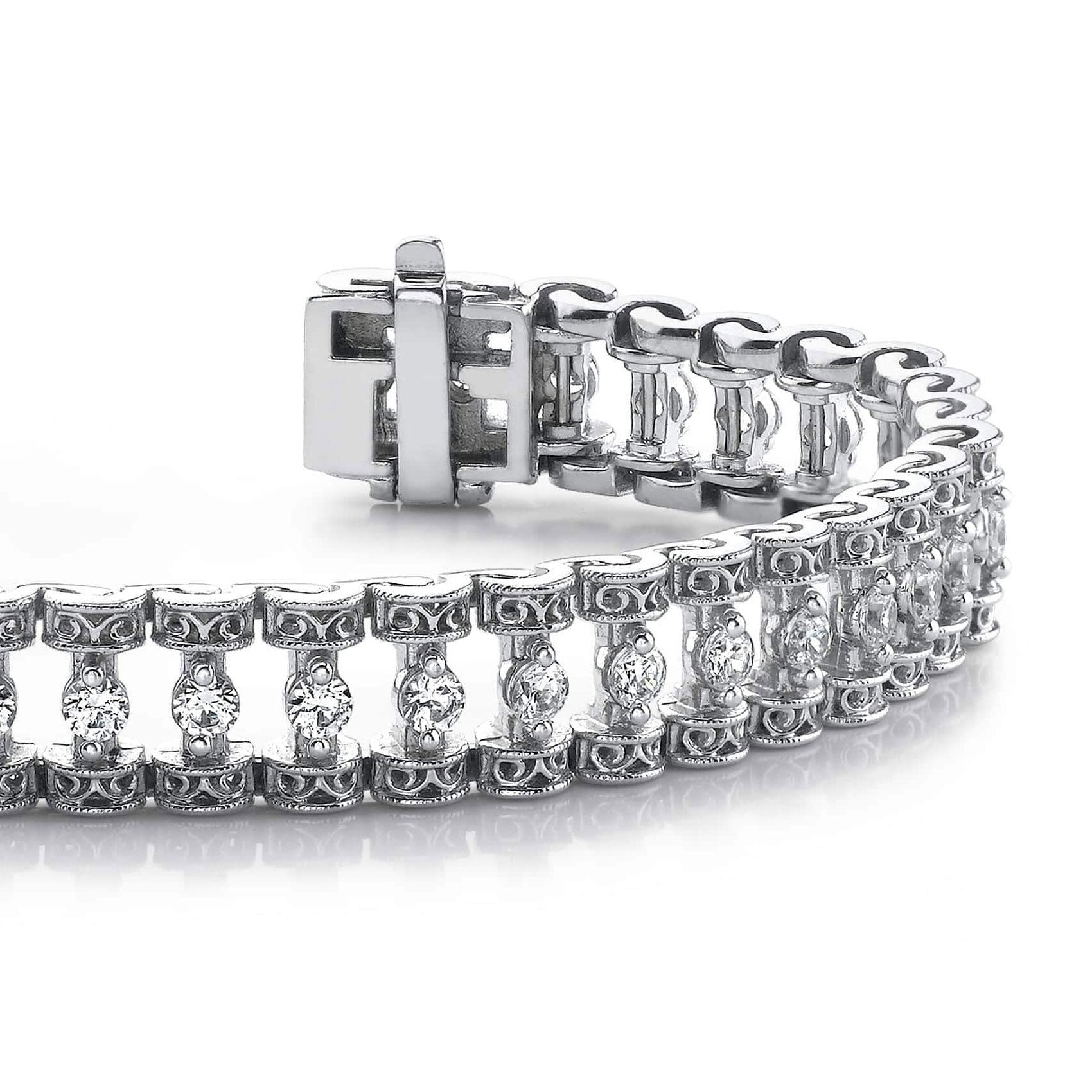 6 Ct Round Two Prong Setting Natural Earth Mined Diamond Bracelet Solid White Gold 14K