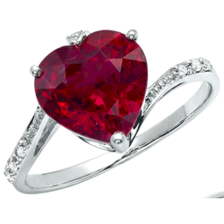 7.20 Ct Heart Cut Red Ruby IGI CERTIFIED And Round Diamond Ring Gold White 14K