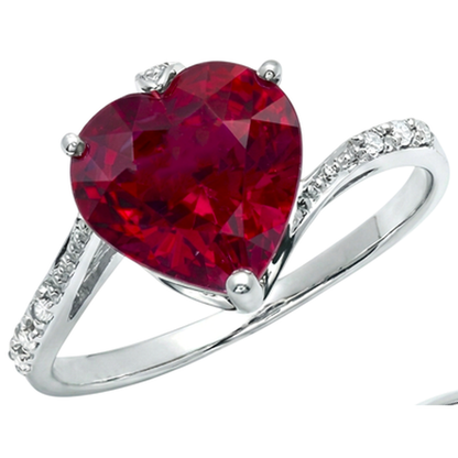 7.20 Ct Heart Cut Red Ruby IGI CERTIFIED And Round Diamond Ring Gold White 14K