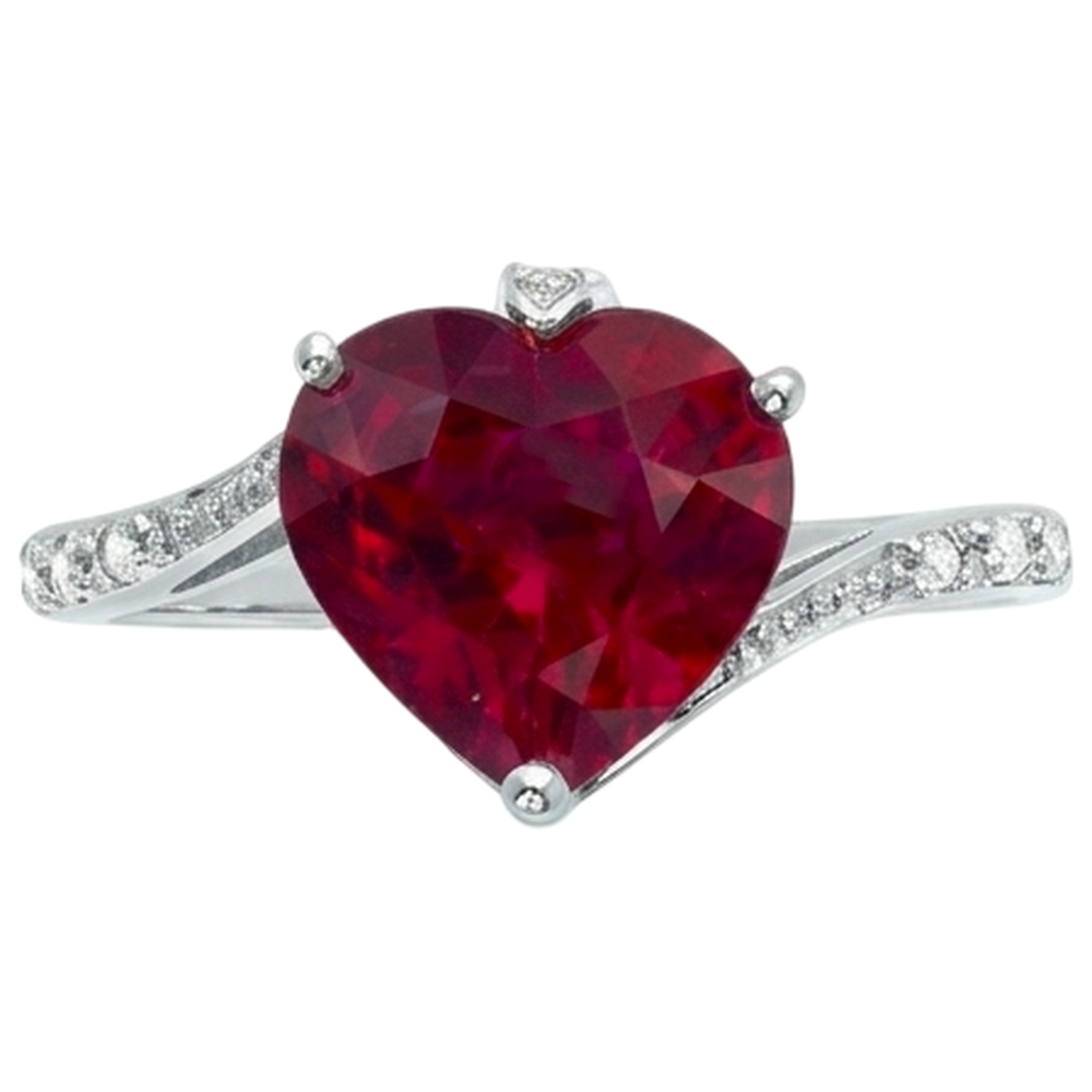 7.20 Ct Heart Cut Red Ruby IGI CERTIFIED And Round Diamond Ring Gold White 14K