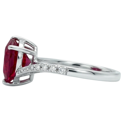 7.20 Ct Heart Cut Red Ruby IGI CERTIFIED And Round Diamond Ring Gold White 14K