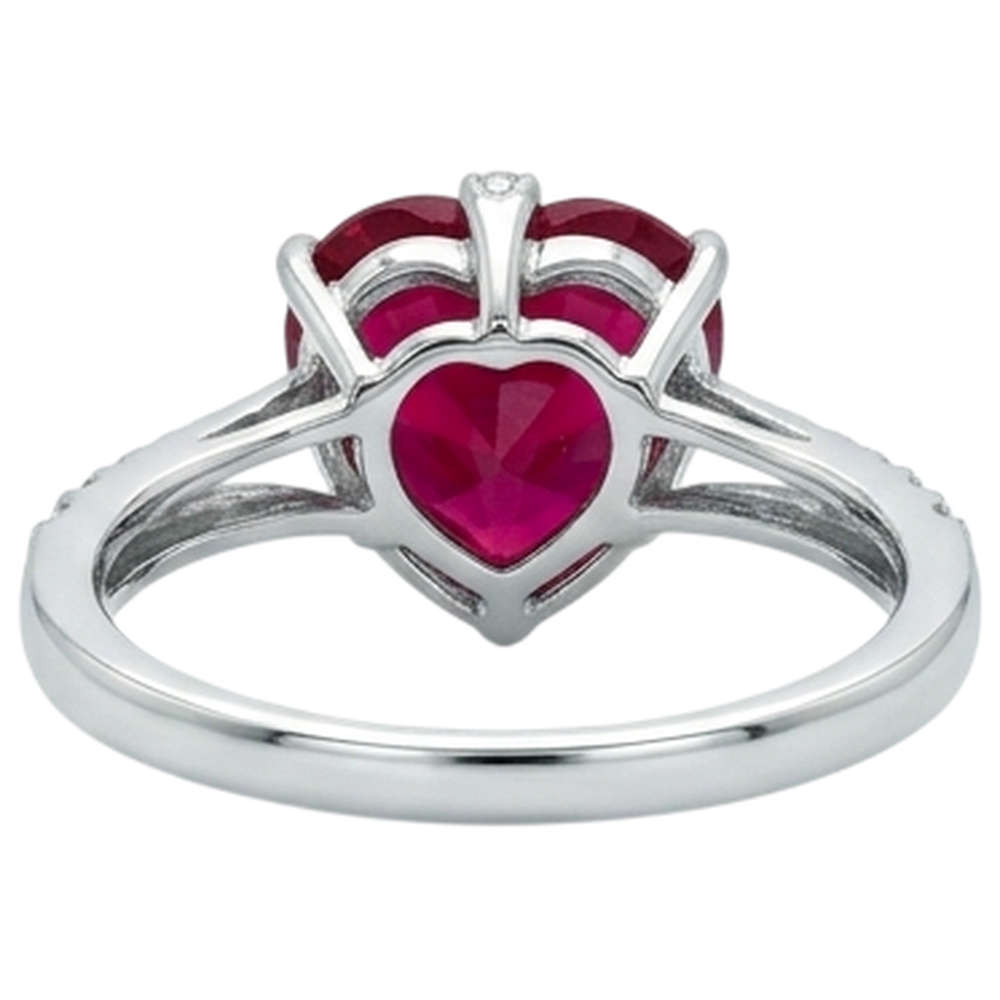 7.20 Ct Heart Cut Red Ruby IGI CERTIFIED And Round Diamond Ring Gold White 14K