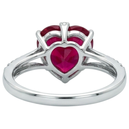 7.20 Ct Heart Cut Red Ruby IGI CERTIFIED And Round Diamond Ring Gold White 14K