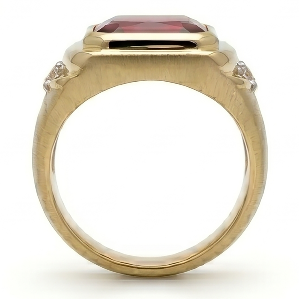 7.20ctw Radiant Lab Grown Ruby Men's Ring 10K Yellow Gold