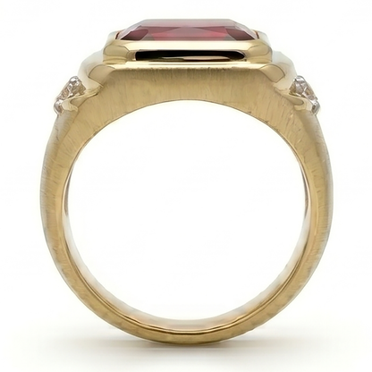 7.20ctw Radiant Lab Grown Ruby Men's Ring 10K Yellow Gold