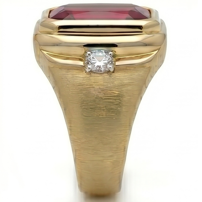 7.20ctw Radiant Lab Grown Ruby Men's Ring 10K Yellow Gold