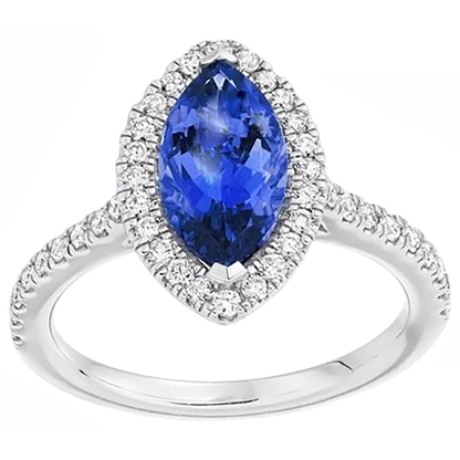 7.25 Carats Marquise Tanzanite Halo Natural Earth Mined Diamond Ring White Gold 14K