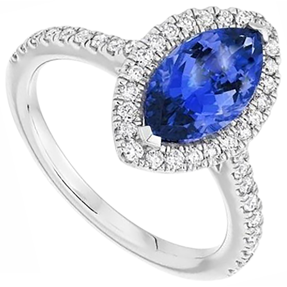 7.25 Carats Marquise Tanzanite Halo Natural Earth Mined Diamond Ring White Gold 14K