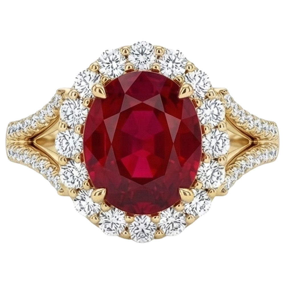 lab grown round ruby 7.25ct ring front view