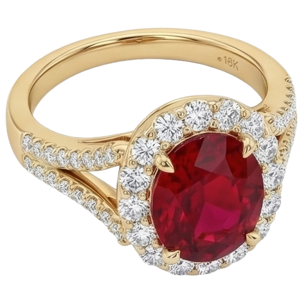 lab grown round ruby 7.25ct ring side angle