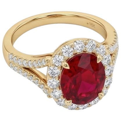 lab grown round ruby 7.25ct ring side angle