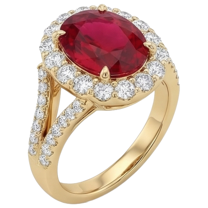 lab grown round ruby 7.25ct ring close up detail