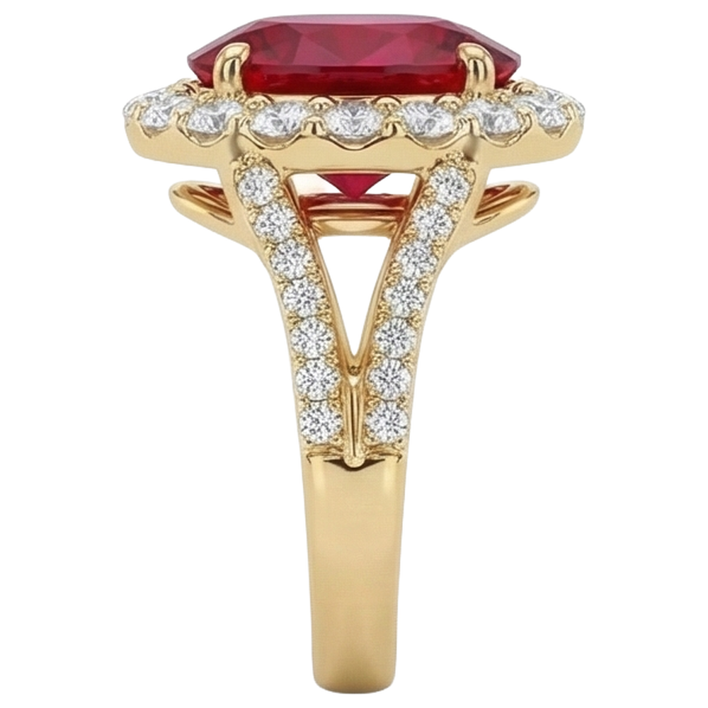 lab grown round ruby 7.25ct ring top view