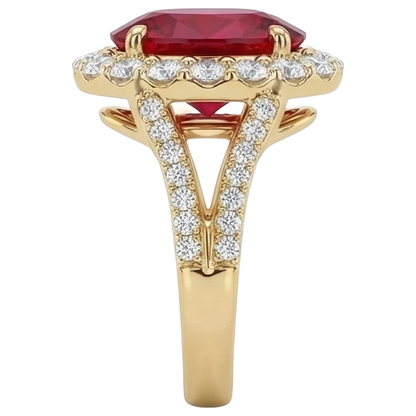 lab grown round ruby 7.25ct ring top view