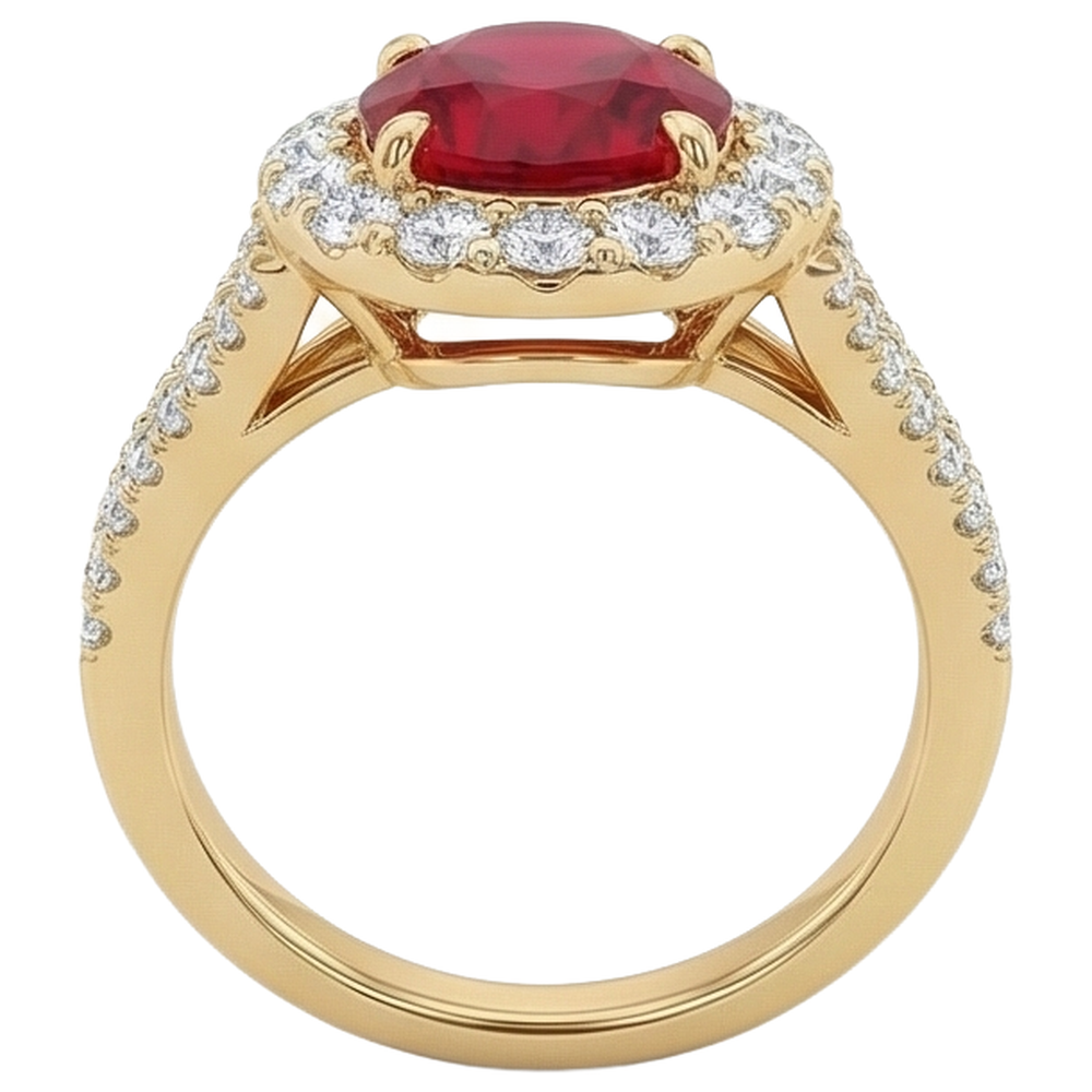 lab grown round ruby 7.25ct ring profile view