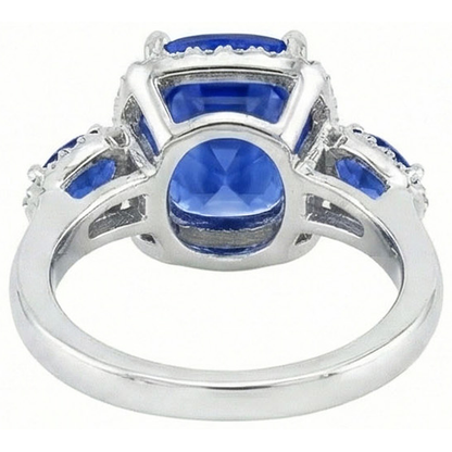 7.25 Ct Cushion Ceylon Sapphire And Natural Earth Mined Diamonds Ring White Gold 14K