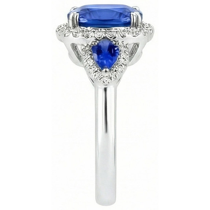 7.25 Ct Cushion Ceylon Sapphire And Natural Earth Mined Diamonds Ring White Gold 14K
