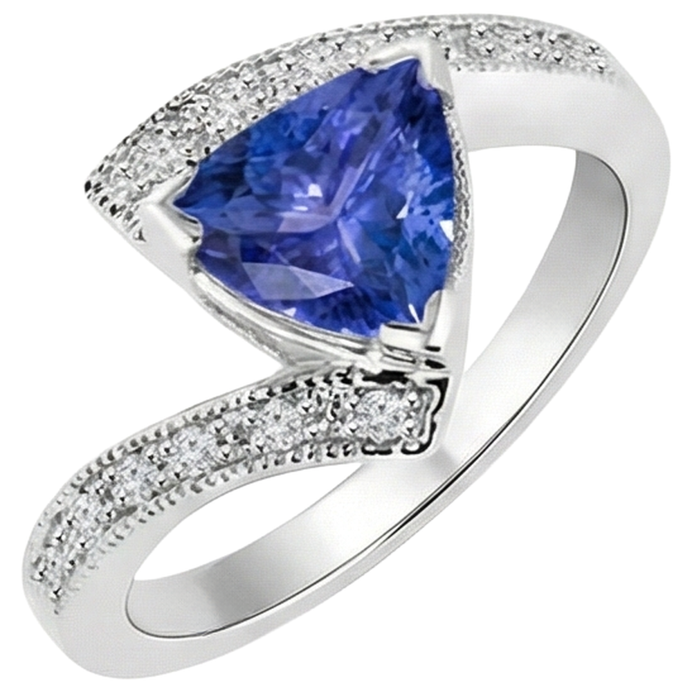 7.25 Ct Solitaire With Accent Tanzanite With Natural Earth Mined Diamonds Ring 14K Gold