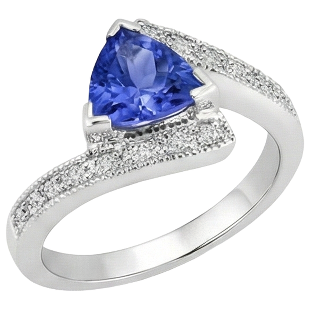 7.25 Ct Solitaire With Accent Tanzanite With Natural Earth Mined Diamonds Ring 14K Gold
