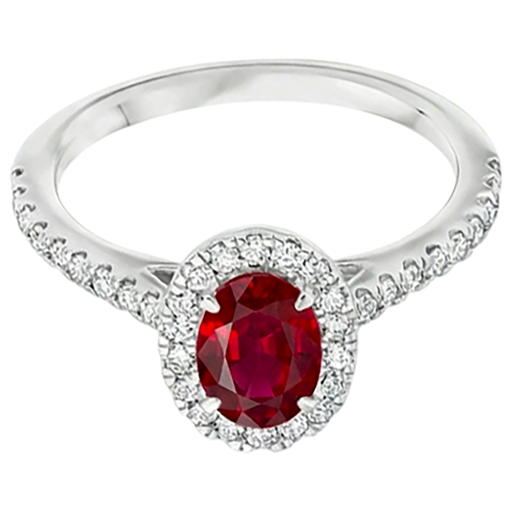 7.35 Carats Oval Ruby With Round Natural Earth Mined Diamonds Ring White Gold 14K