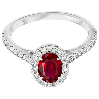 7.35 Carats Oval Ruby With Round Natural Earth Mined Diamonds Ring White Gold 14K
