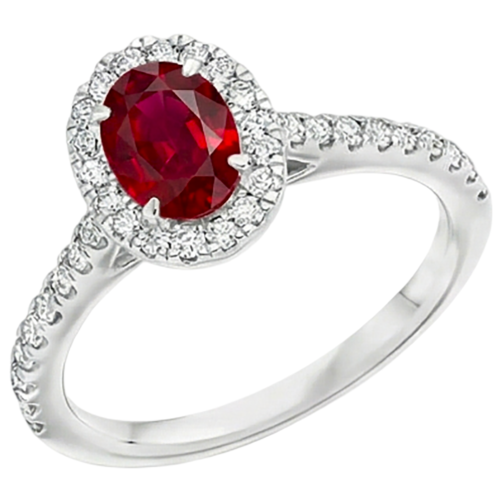 7.35 Carats Oval Ruby With Round Natural Earth Mined Diamonds Ring White Gold 14K