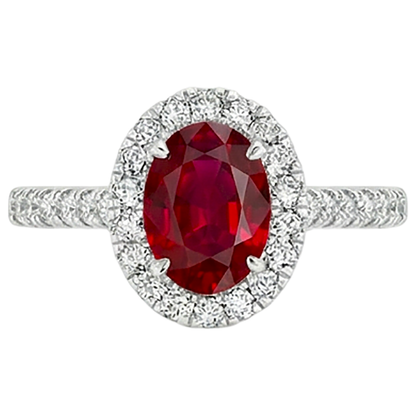 7.35 Carats Oval Ruby With Round Natural Earth Mined Diamonds Ring White Gold 14K