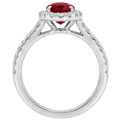 7.35 Carats Oval Ruby With Round Natural Earth Mined Diamonds Ring White Gold 14K