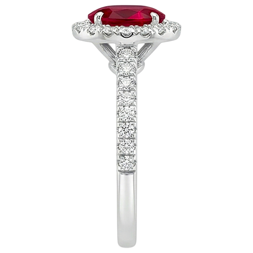 7.35 Carats Oval Ruby With Round Natural Earth Mined Diamonds Ring White Gold 14K