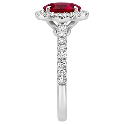 7.35 Carats Oval Ruby With Round Natural Earth Mined Diamonds Ring White Gold 14K